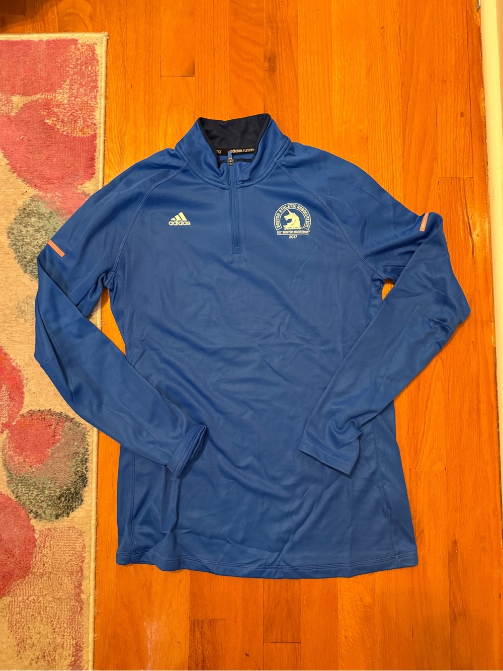 adidas 121st Boston Marathon Climalite 1/4 Zip Pullover Blue Large 2017
